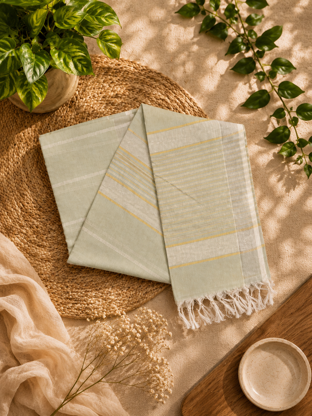 Pastel Mint Green Cotton Saree