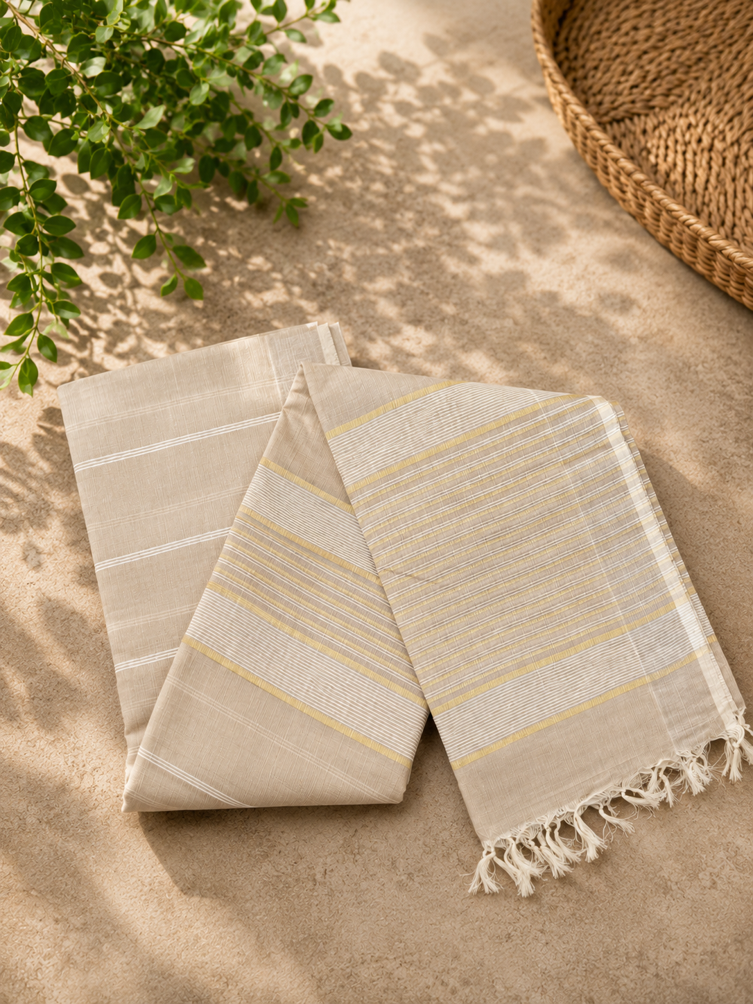 Oatmeal Elegance Cotton Saree