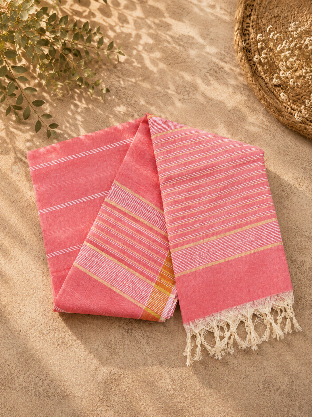 Coral Pink Cotton Saree