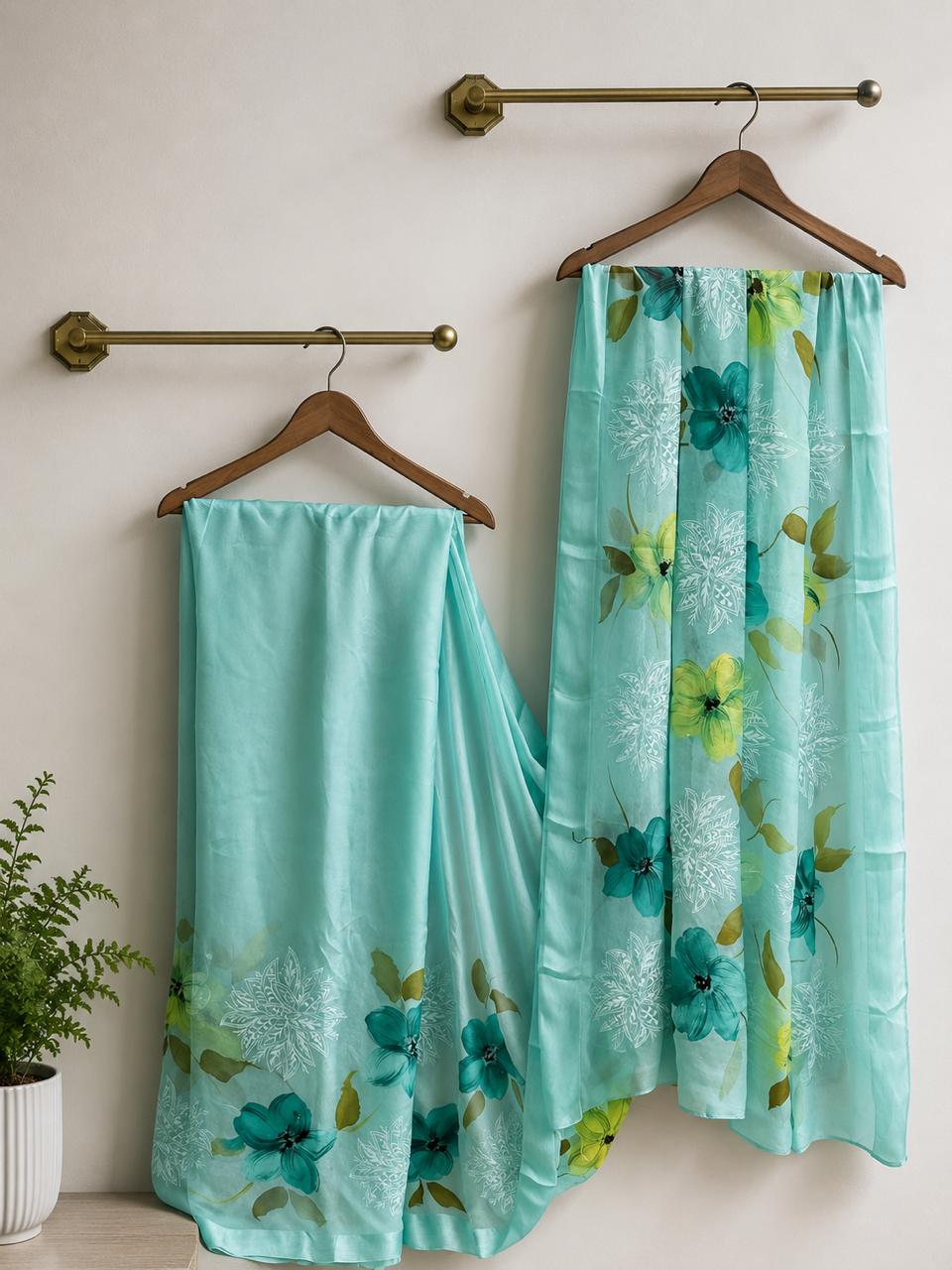 Seafoam Serenity Chiffon Saree